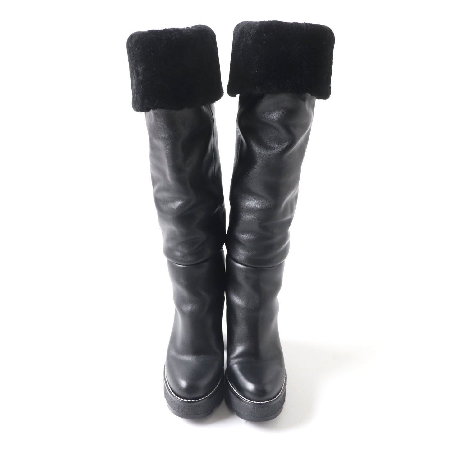 LOUIS VUITTON Knee-high boots Main: Leather Lining: Mouton black Bobble Line Women 36