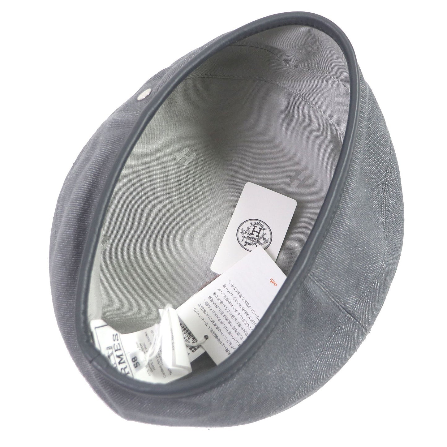 HERMES beret Main: 100% cotton, Lining: 65% rayon, Lining: 35% silk, Part: 100% leather gray Saint Honor Women