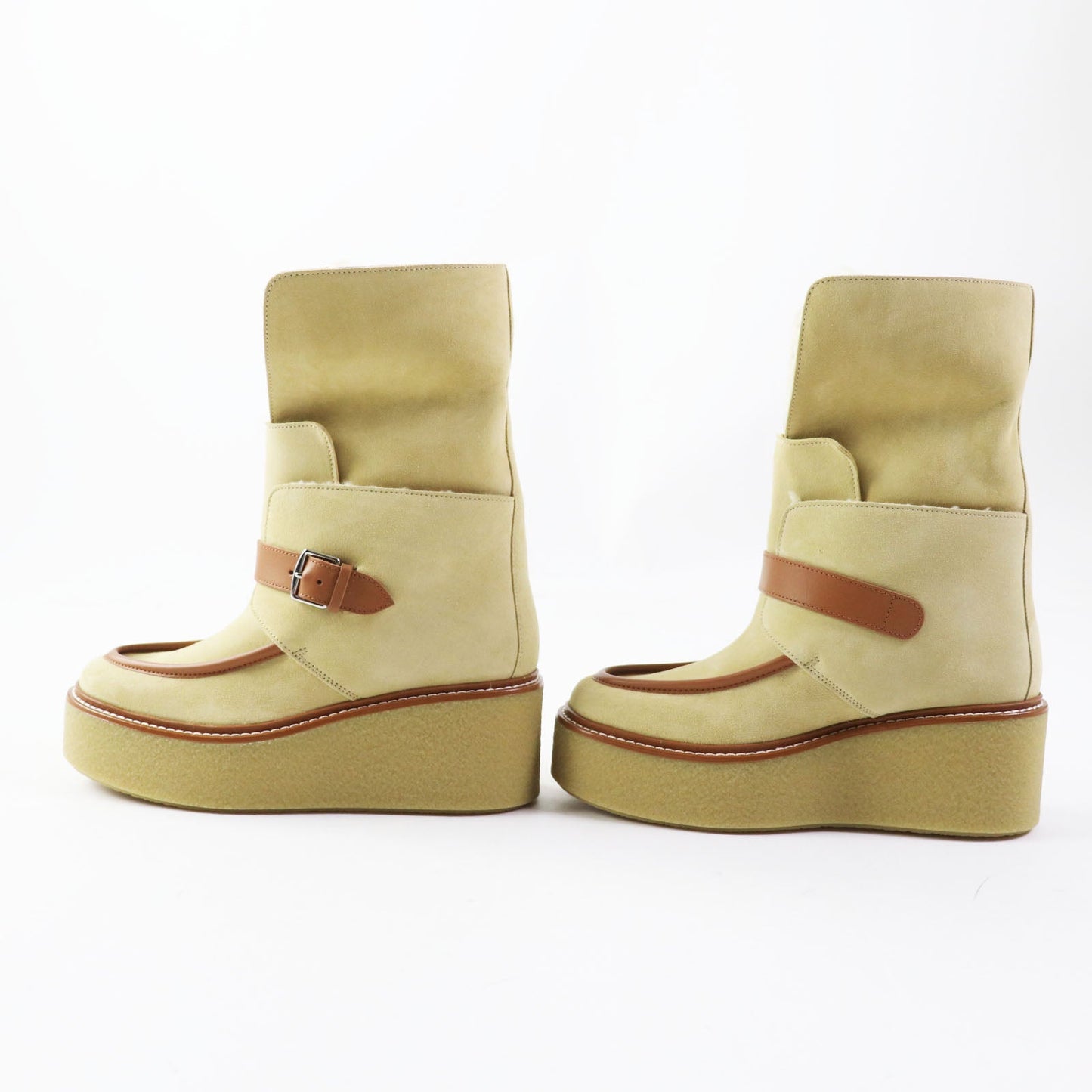 HERMES short boots Beauveroy/Calfskin Beige Palomino Emisfer Women 35