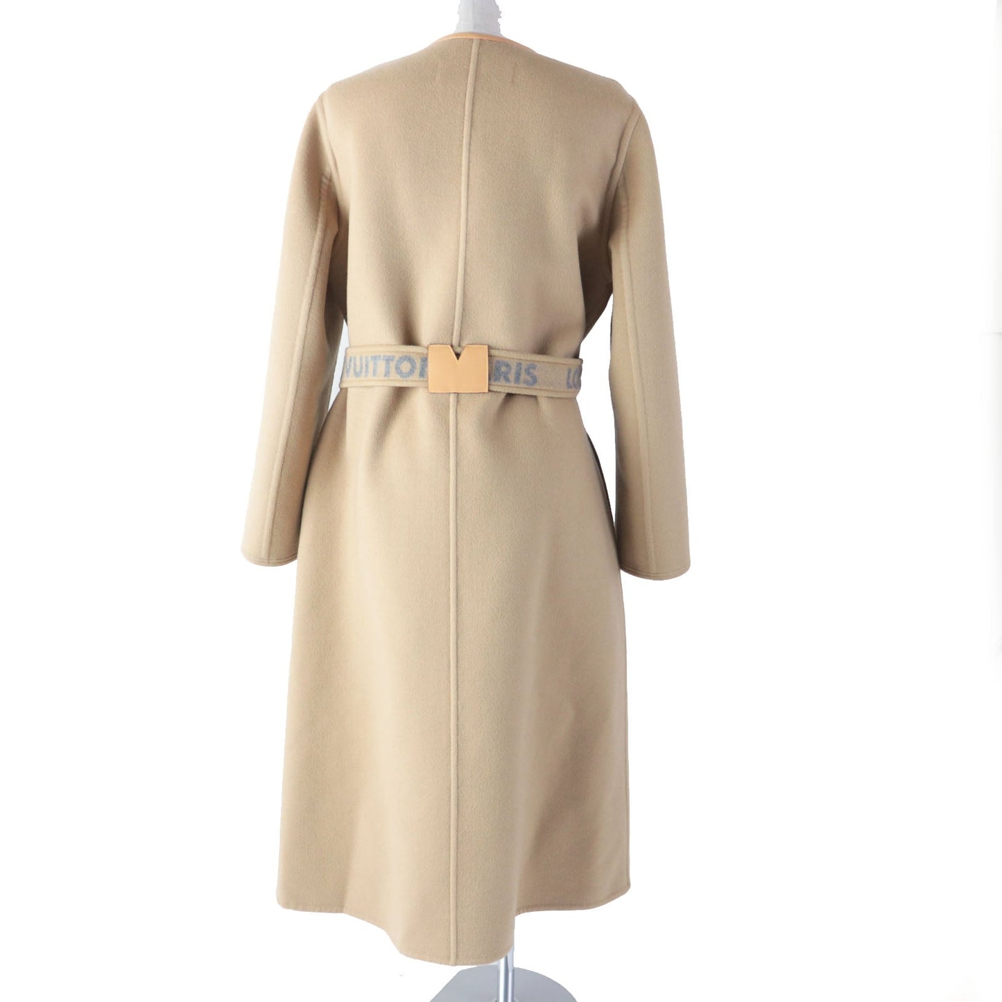 LOUIS VUITTON coat Outer: 99% wool, Outer: 1% silk, Lining: 53% rayon, Lining: 47% cupra, Leather part: sheepskin Synthetic leather part: 100% polyester PVC coating Belt: 99% wool, 1% silk Belt leather part: cowhide beige Women 38