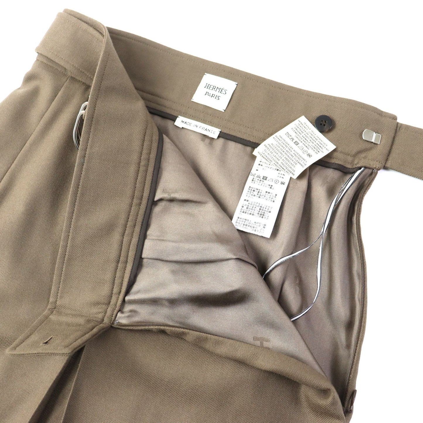 HERMES skirt 2H304DN Outer: 98% wool, Outer: 2% polyurethane, Lining: 65% rayon, Lining: 35% silk khaki Women 34