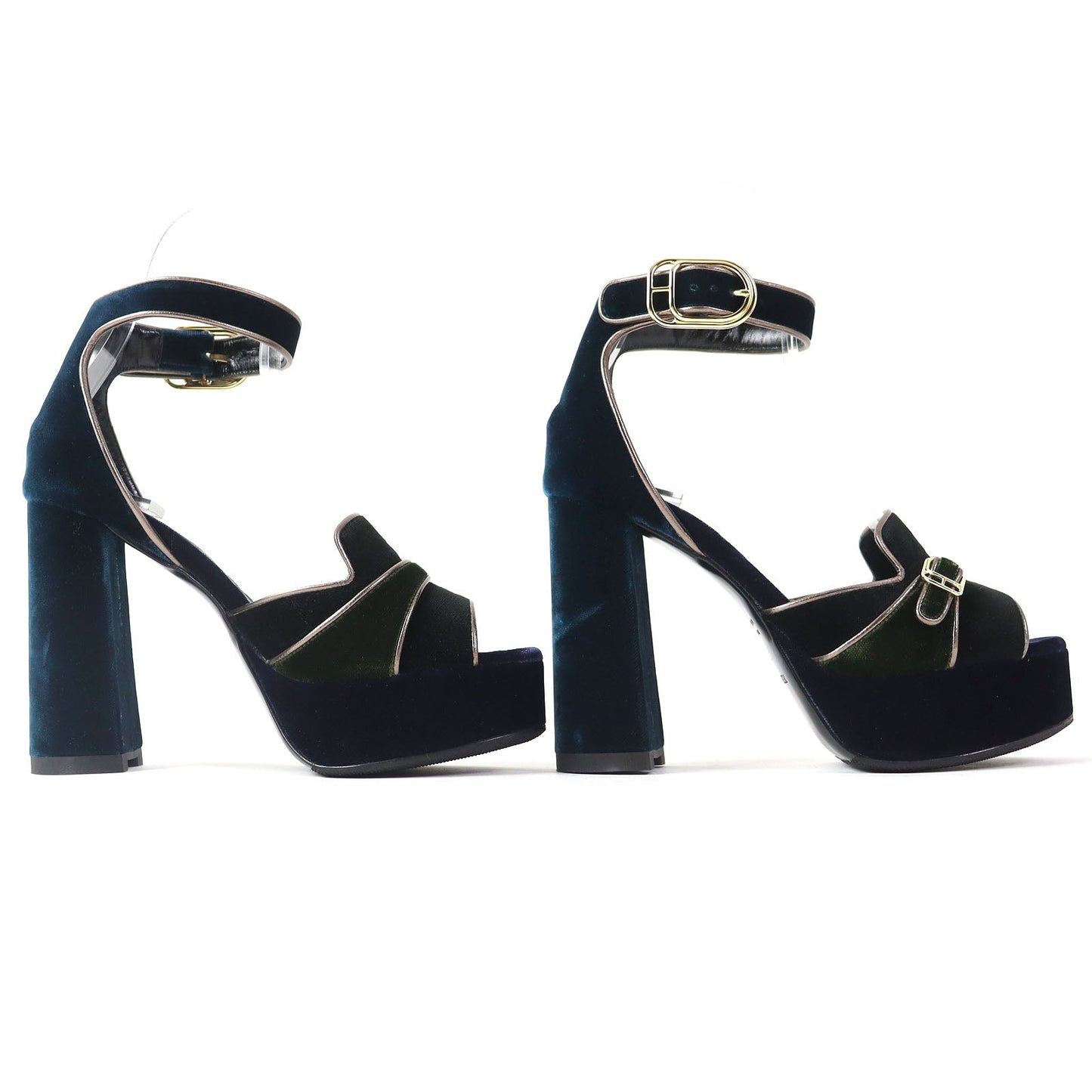 HERMES Sandals Velor Navy Ankle With Strap Chunky Heel Violetta Women 36