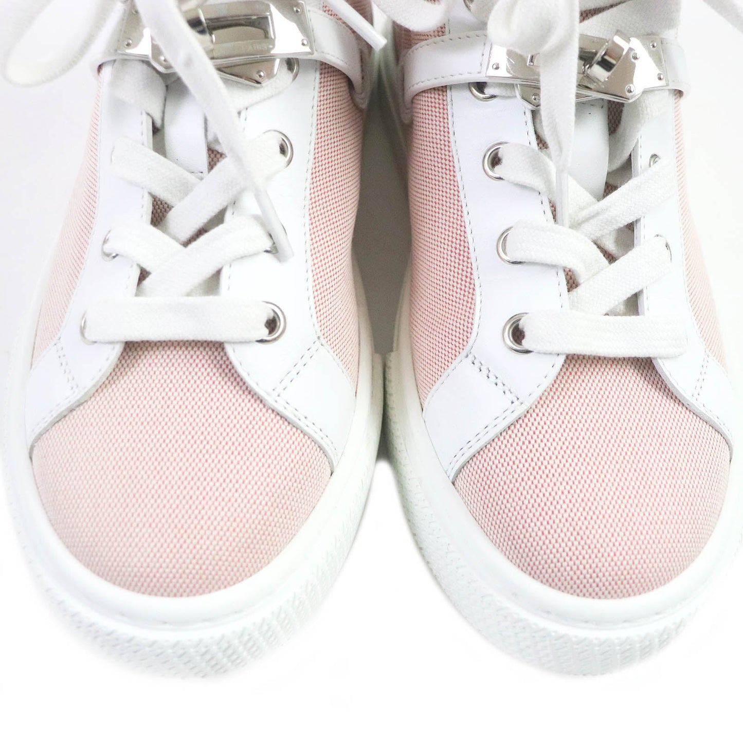 HERMES High cut sneakers Canvas, leather White pink Daydream Women 36.5