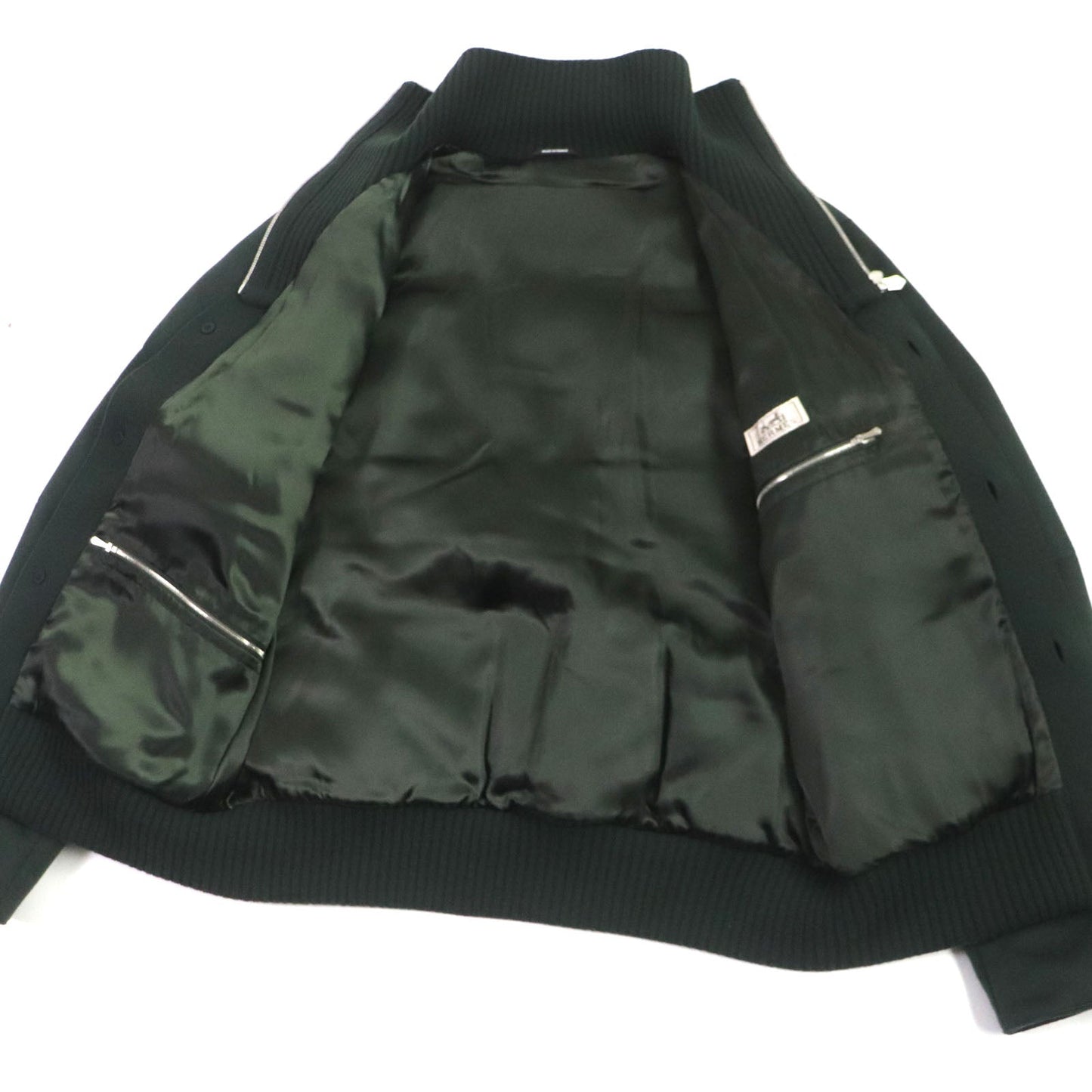 HERMES Down jacket Main: 100% cashmere, Lining: 100% cupra, Filling: 90% down, Filling: 10% feather, Knitted part: 66% wool, 28% cashmere, 5% nylon, 1% polyurethane green mens 46