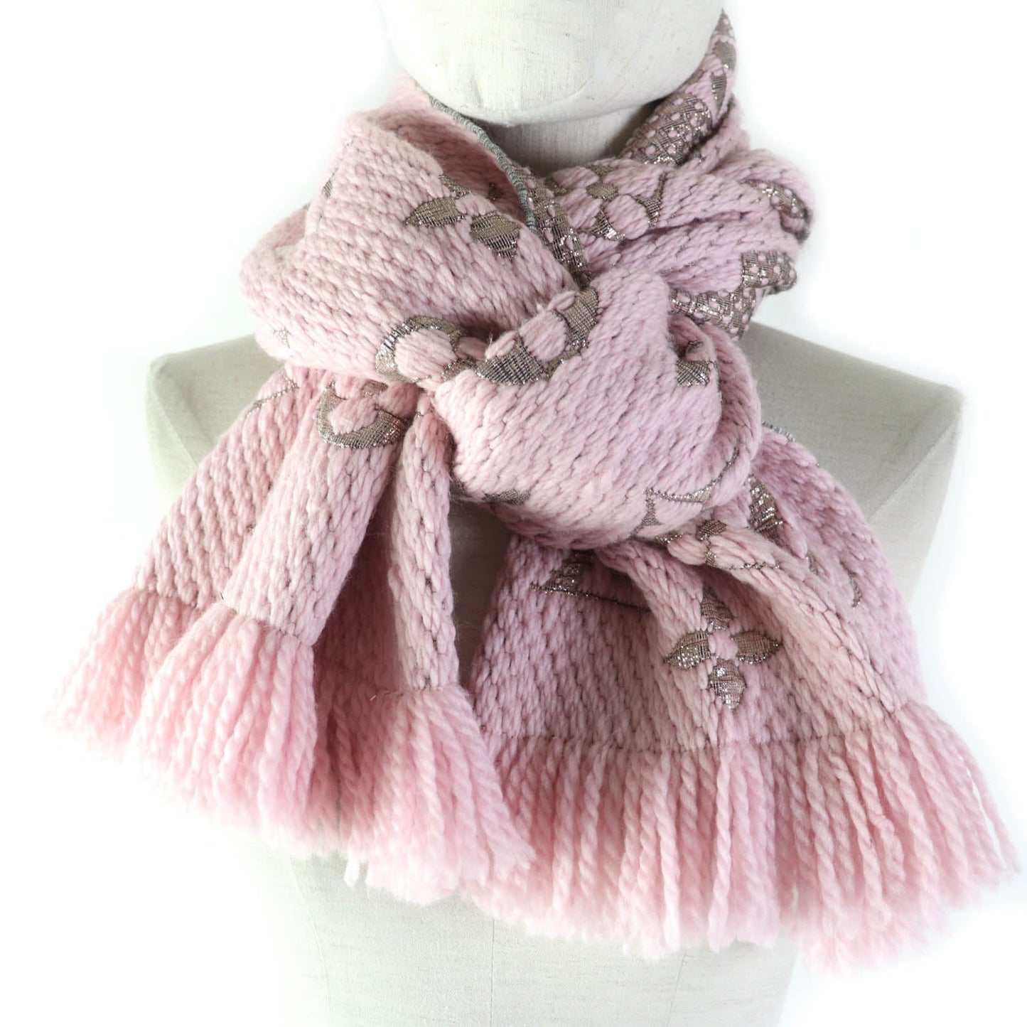 LOUIS VUITTON Scarf M70466 Main: 95% wool, Main: 3% silk, 2% polyester Rose valerine Escalp Logomania Shine Women