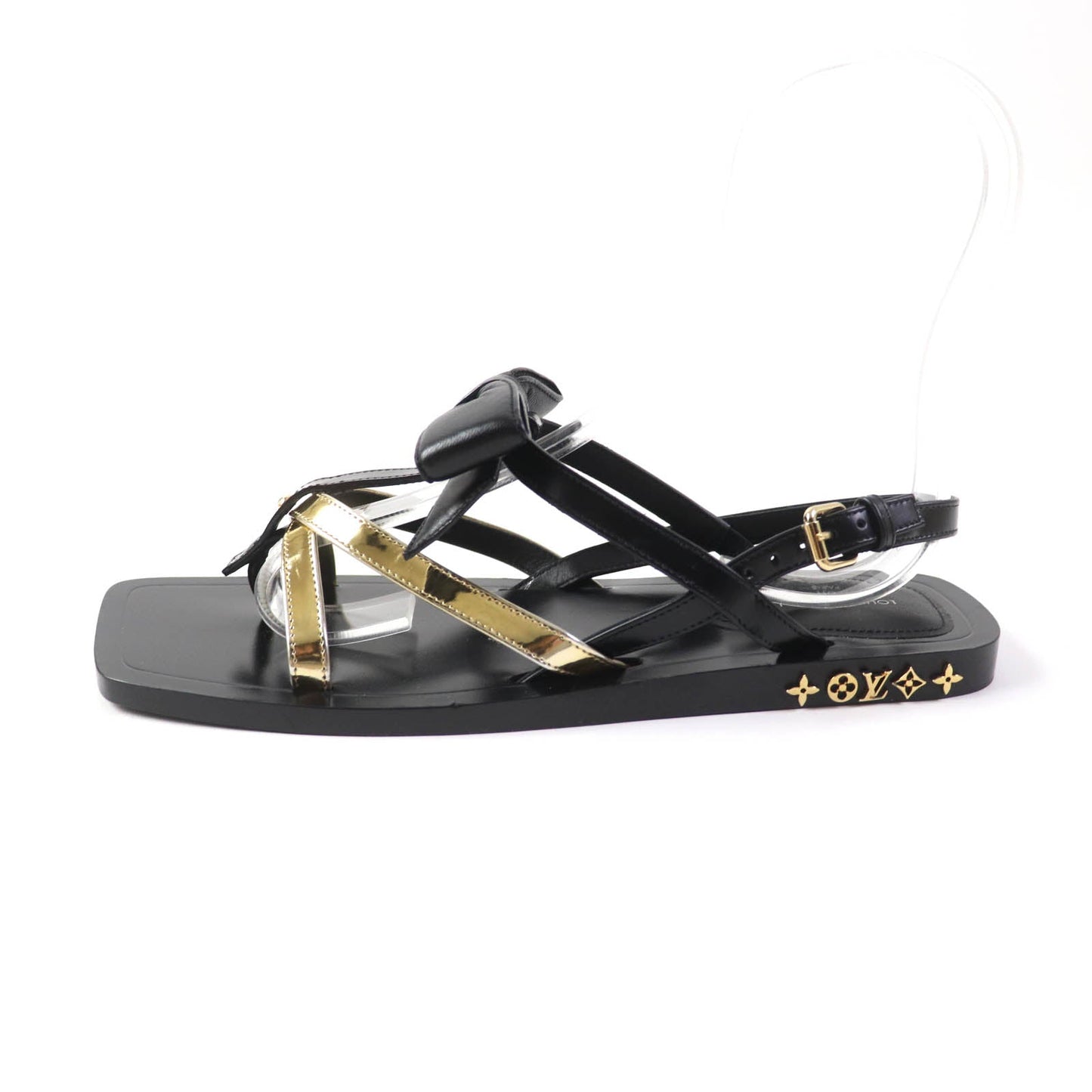 LOUIS VUITTON Sandals Main: Leather Black gold Peplum Line Women 36 1/2