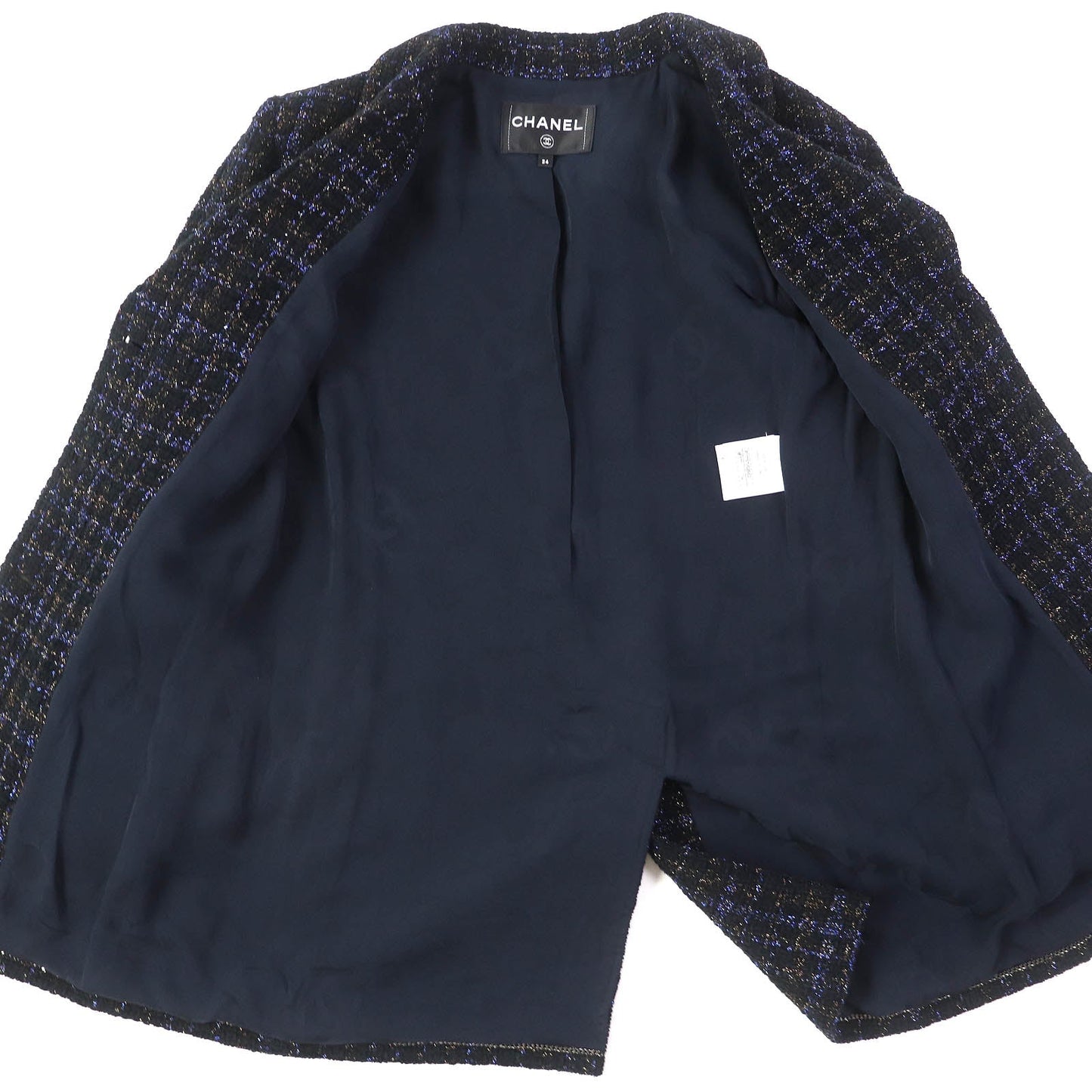 CHANEL tailored jacket P71761 Outer: 45% cotton, Outer: 34% wool, Outer: 18% polyester, Outer: 3% polyamide (nylon), Lining: 100% silk Black type Women 34
