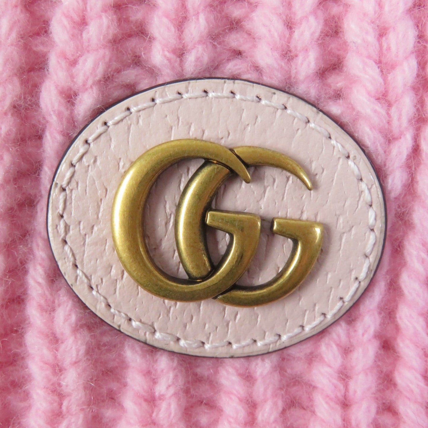 GUCCI Scarf 773426 Main: 85% wool, Main: 15% cashmere, Part: leather pink scarf Patched knit Women