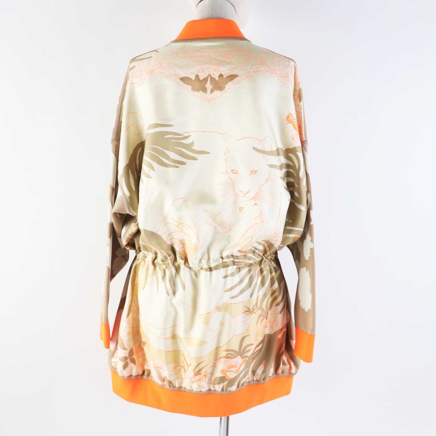 HERMES Jacket 2H2816DR Main: 100% silk, knit: 51% silk, 37% polyester, 7% nylon, 5% polyurethane, rib: 69% polyester, 18% nylon, 13% polyurethane, string: 58% silk, 42% polyester Beige Neon Orange JUNGLE LOVE Women 34