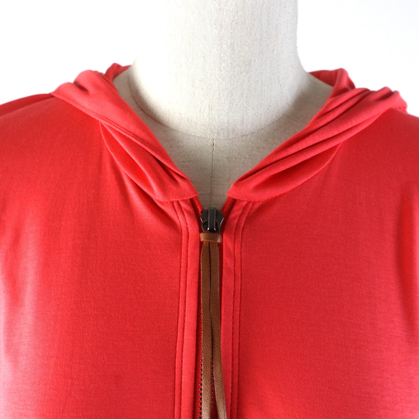 HERMES Hoodie Main: 100% cotton, some parts: sheep leather Orange Women 34