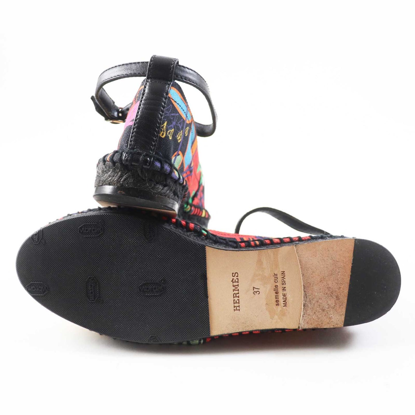 HERMES Slip-on Main: Canvas, Part: Leather, Sole: Jute type black multi Women 37