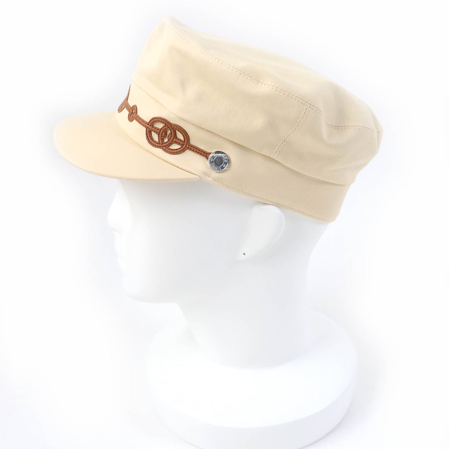 HERMES Casquette Main: 96% cotton, Main: 4% polyurethane, Part: sheep leather, Lining: 65% rayon, Lining: 35% silk beige Kabul Cricket Women 56