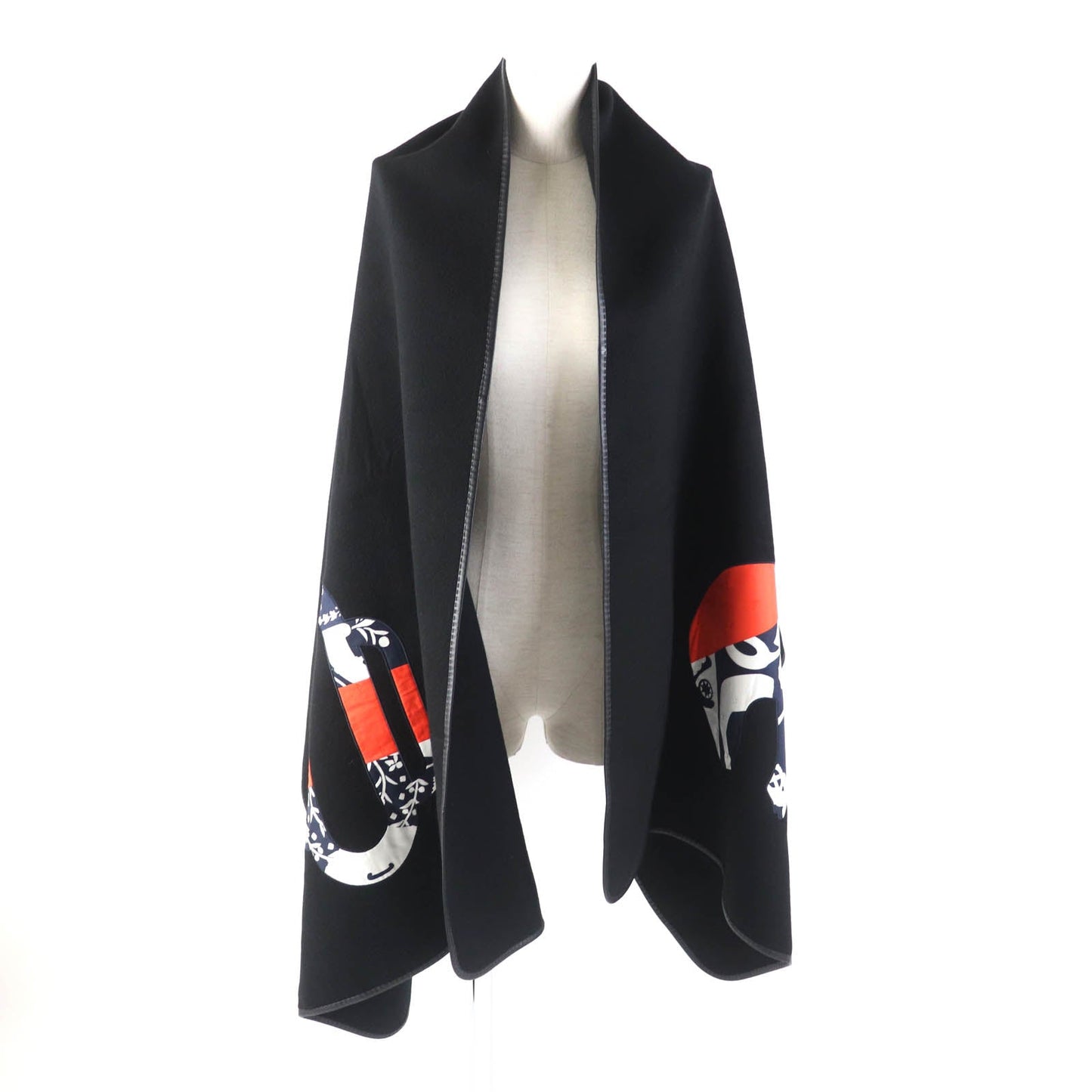 HERMES shawl Main: 100% cashmere black ETRIERS stirrups Women