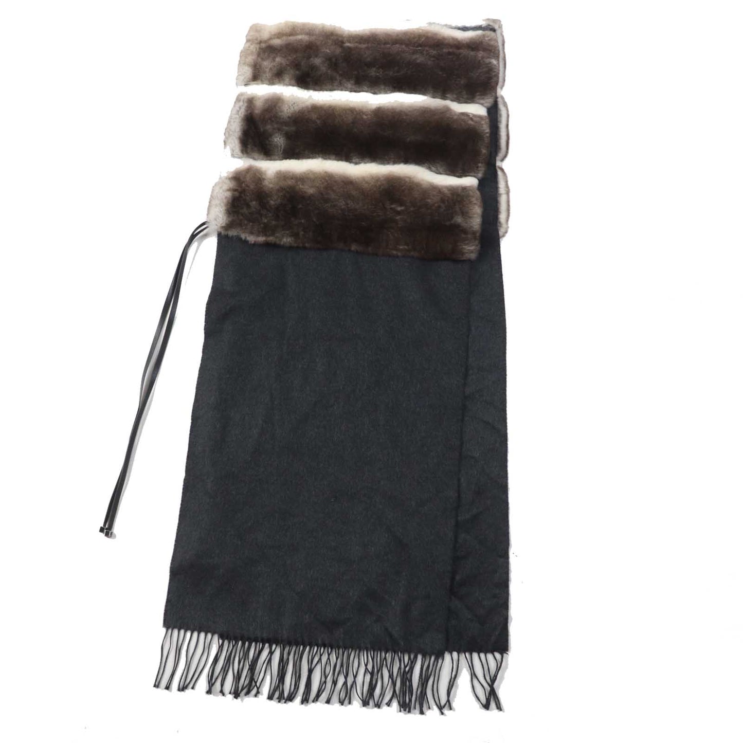 FENDI Scarf FVG480 Main: Oligura, Part: Lamb leather, Lining: 100% silk, Part: 50% mohair, Part: 30% rayon Brown gray Women