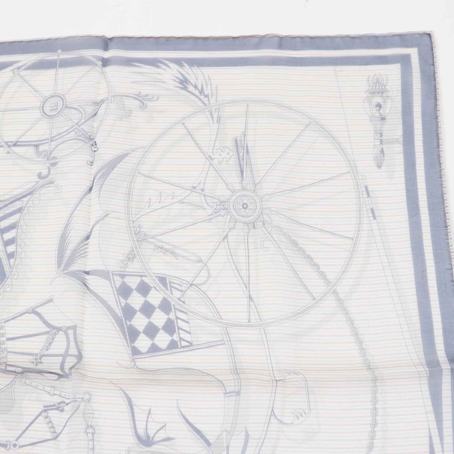 HERMES scarf silk Navy Beige type Gavroche 45 VOITURES ENEQUILIBRE Elaborate carriages Women