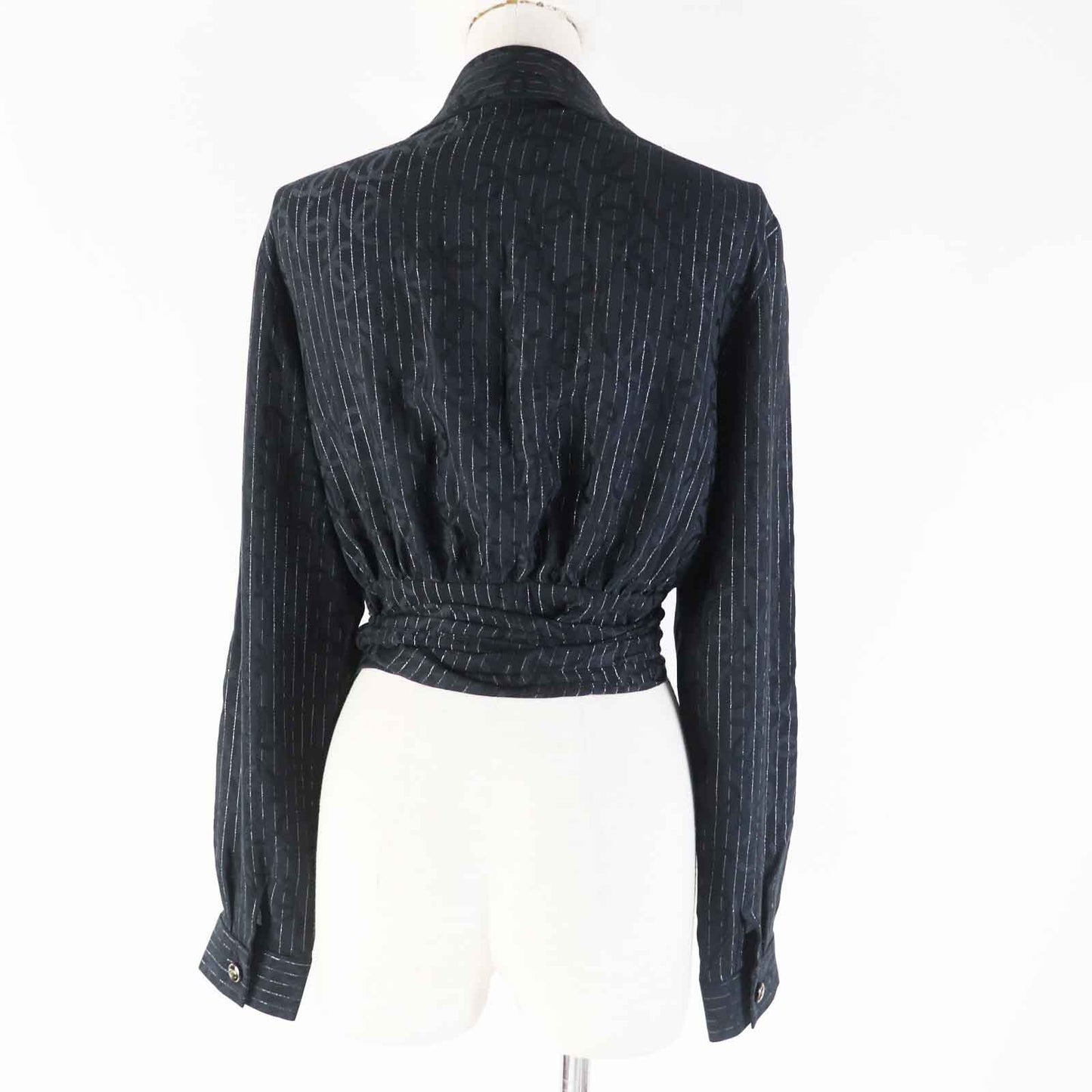 CHANEL Long sleeve shirt 23P P74411 Outer material: 97% silk, Outer material: 3% polyester Black Silver Women 40
