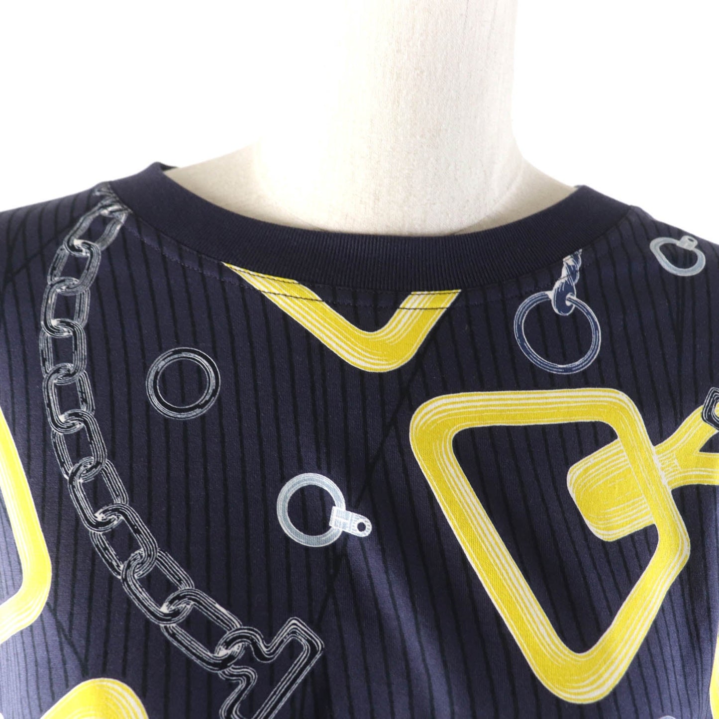 HERMES Short sleeve T-shirt 4H4641DH Main: 98% cotton, Main: 2% polyurethane, Part: 100% cotton Navy yellow Kaleidoscope Effect Women 40