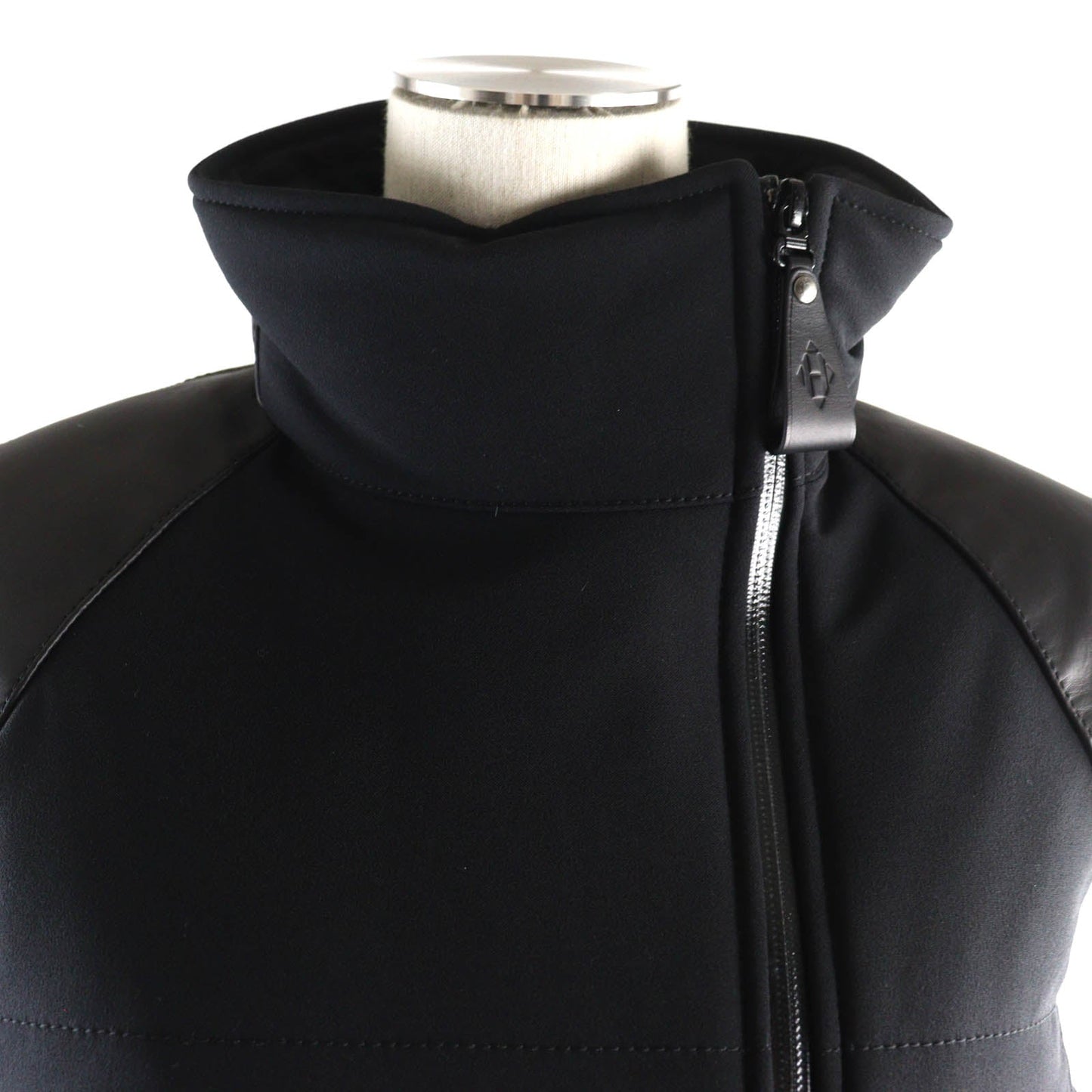 HERMES Down vest Outer material: 56% nylon, Outer material: 21% polyester, Outer material: 23% polyurethane, Part: cowhide, Filling: 90% down, Part: 100% polyester black Women 38