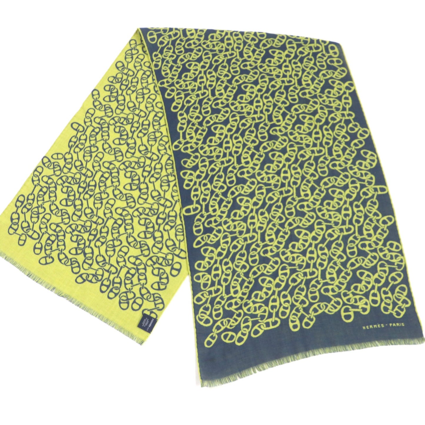 HERMES Scarf H706094T Main: 70% cashmere, Main: 30% silk Blue Ocean Citron Nausa mens