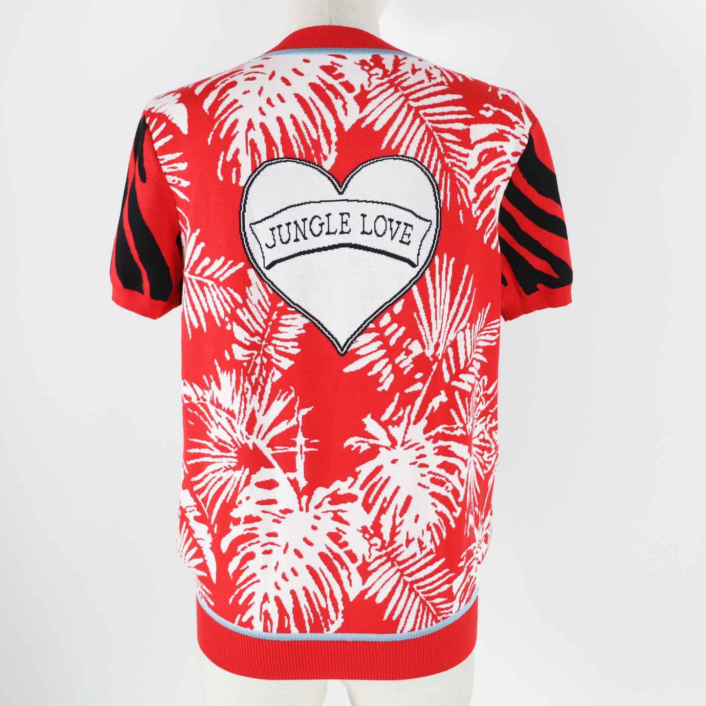 HERMES Short sleeve knit 3E2868D3 Main: 100% silk, Main: 86% rayon, Main: 10% silk, Main: 3% nylon, Main: 1% polyurethane Red x multi JUNGLE LOVE Women 36