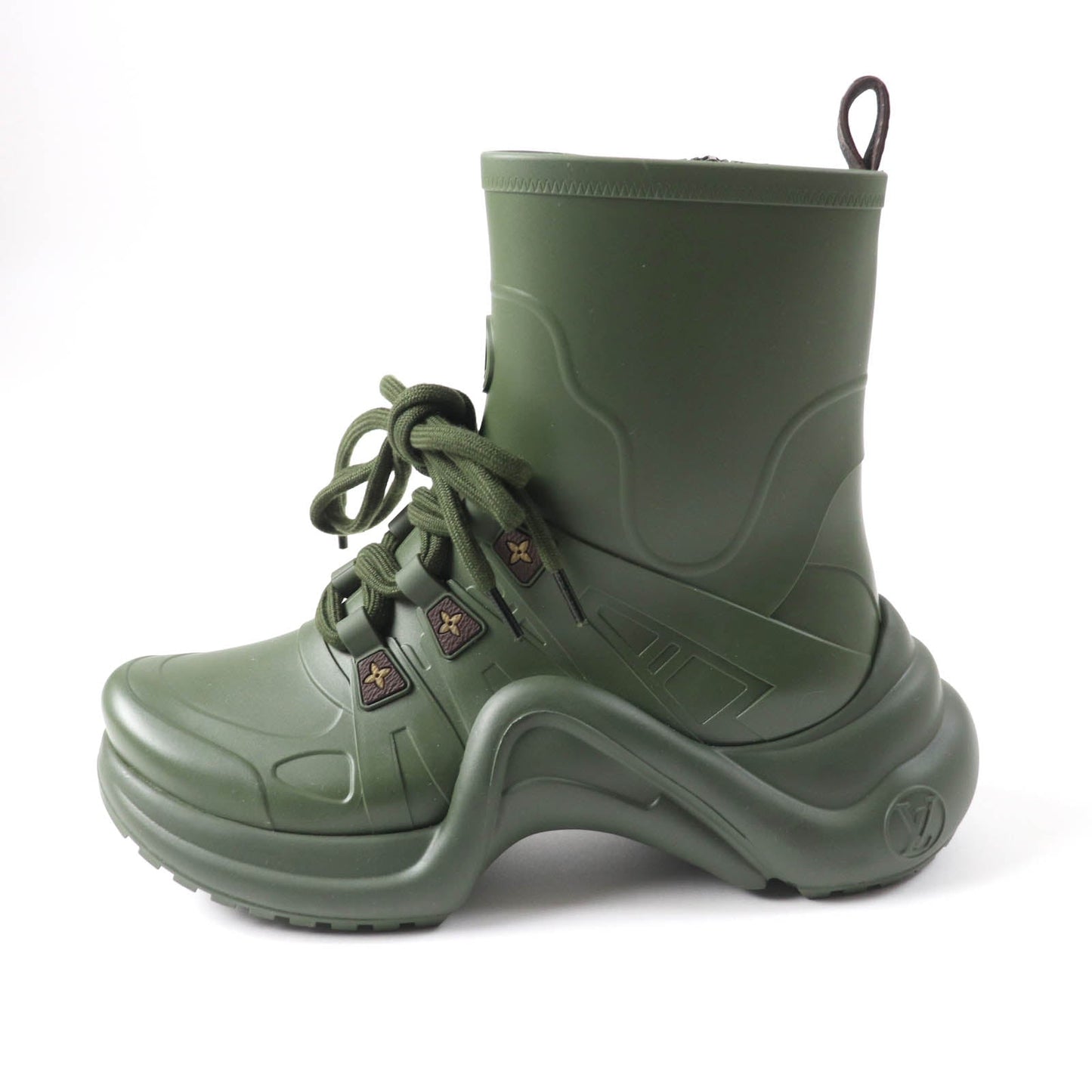 LOUIS VUITTON Rain shoes Main: Rubber khaki arc light line Women 36