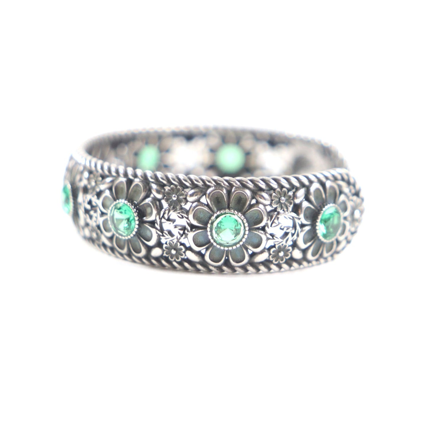 GUCCI bracelet AG925 Silver Green Crystal Floral Interlocking G 16