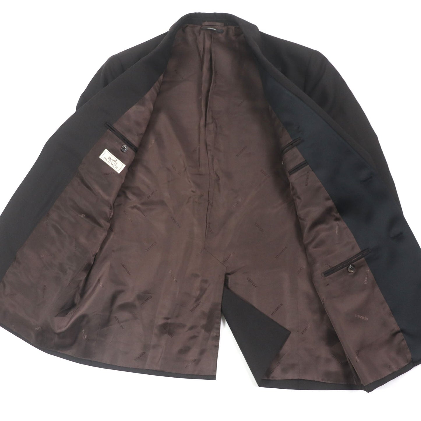 HERMES tailored jacket Outer: 73% wool, Outer: 27% mohair, Part: 100% silk, Lining: 100% cupra, Lining: 100% silk Dark brown mens 52