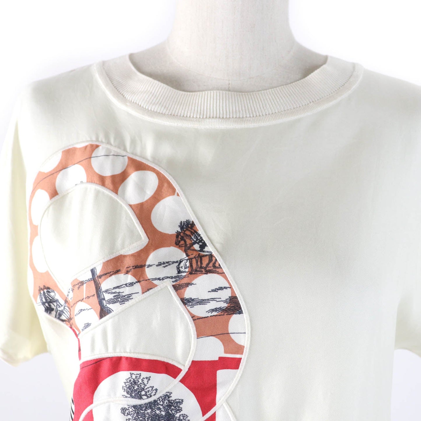 HERMES Short sleeve knit 2E2826DS Main: 100% silk, Main: 100% polyester Ivory Women 34