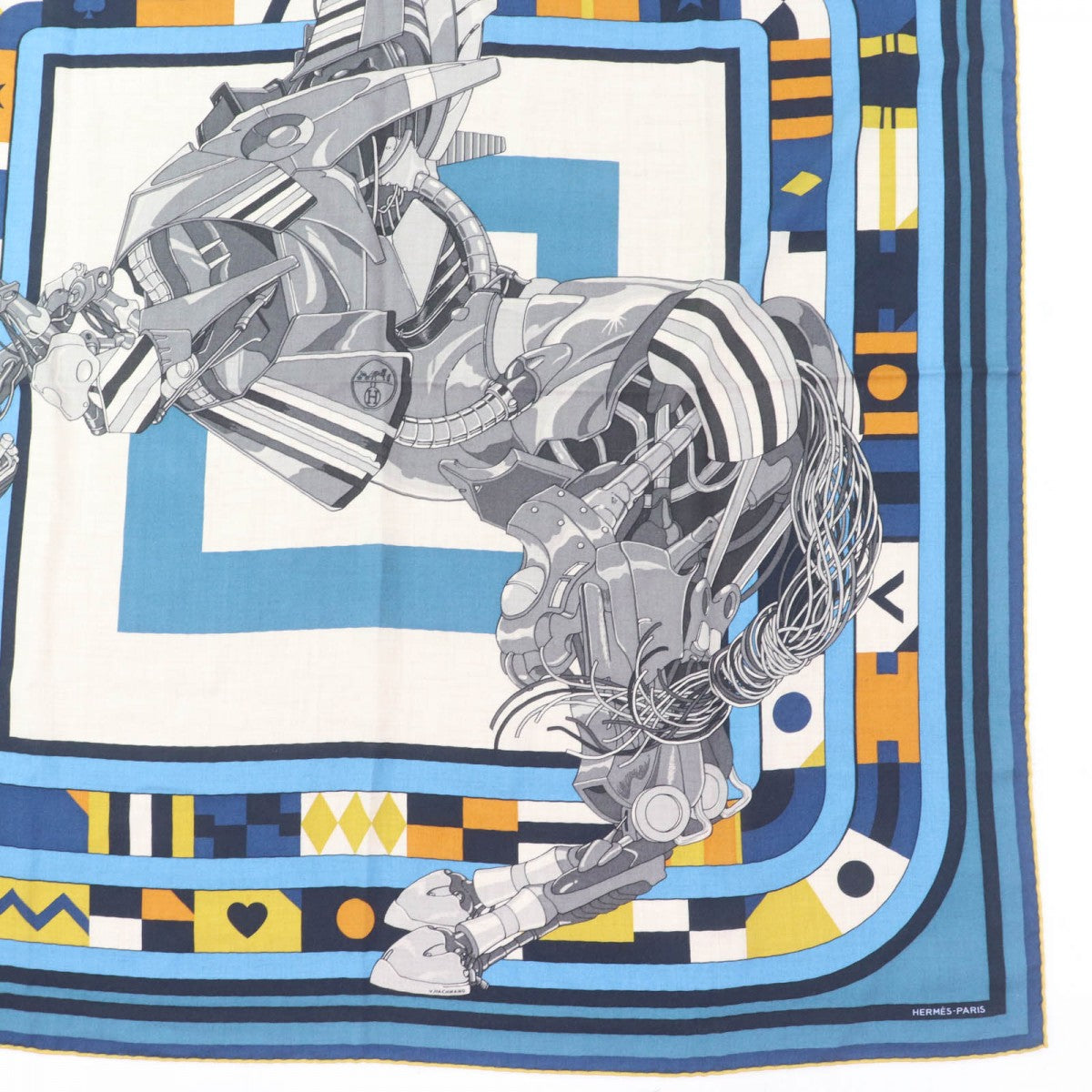 HERMES scarf HI03982T cashmere GRIS/NATUREL/OCRE Carre Jean Carre H100 ROBOCABAR Robocabal
