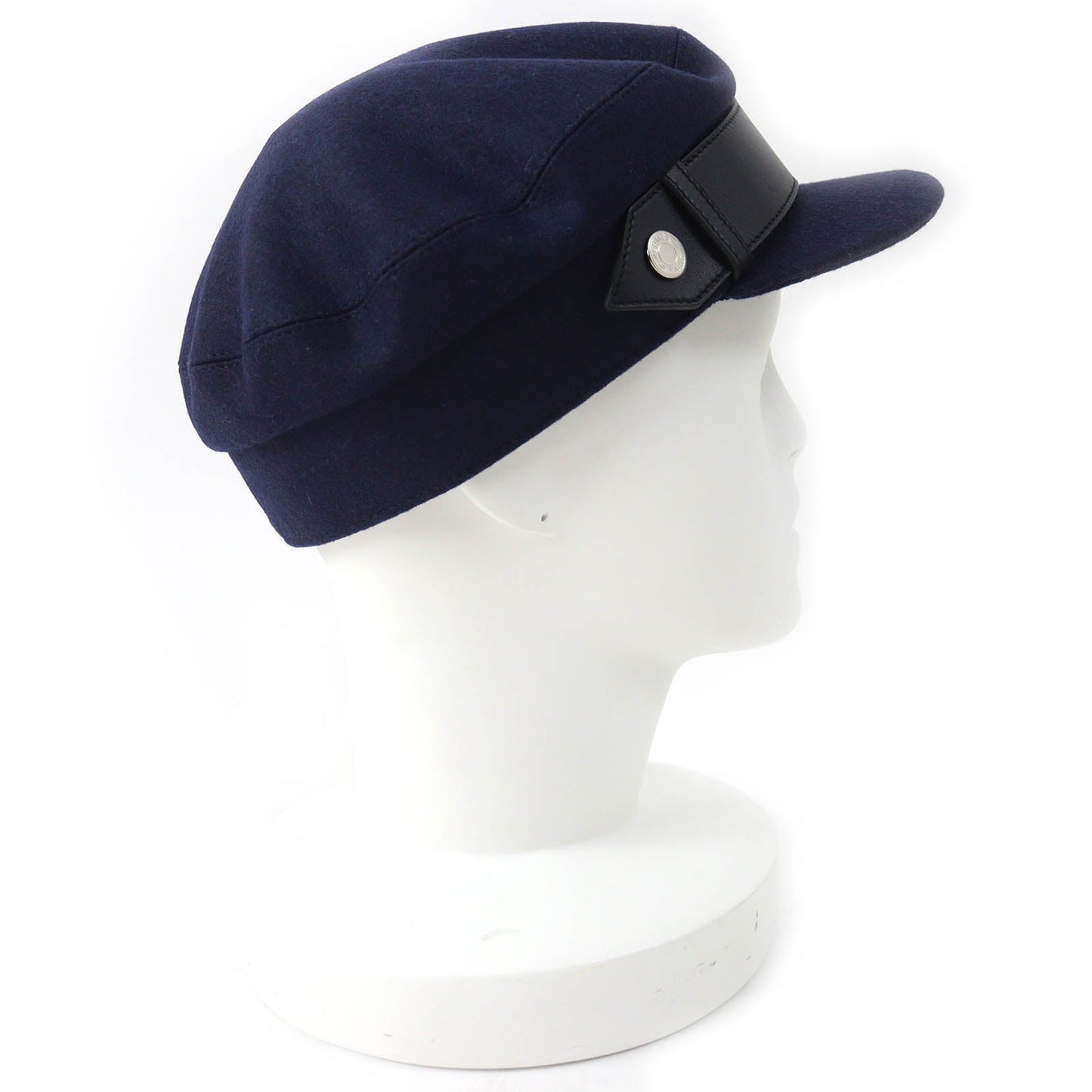 HERMES Casquette Outer: 82% wool, Outer: 18% nylon, Leather part: sheepskin, Lining: 65% rayon, Lining: 35% silk Navy Saint-Malo Women