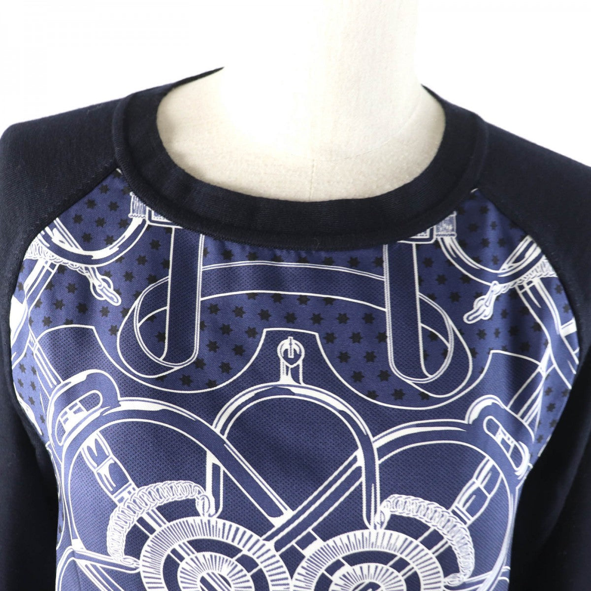HERMES knit Main: 100% wool, Part: 100% silk Navy Eperon d'or Tellier Golden Spur Women 36