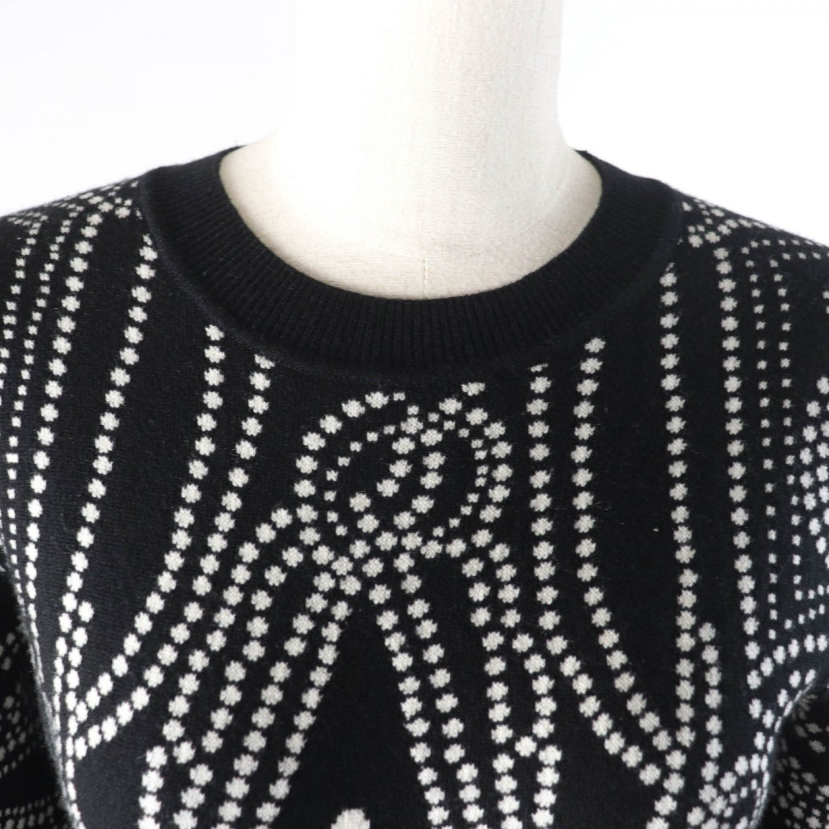HERMES knit 3E2642D8 Main: 63% cashmere, Main: 35% cotton, Main: 2% nylon, Part: 100% rayon Black White BRIDES de GALA Ceremony Bridle Women 36