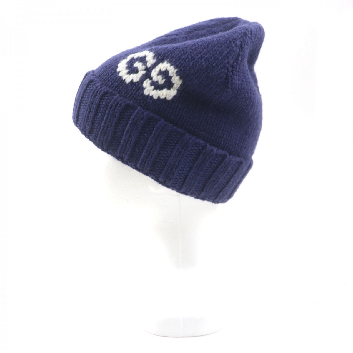 GUCCI Knit cap 602886 Main: 100% wool Navy GG LOGO KNIT BAENIE mens M