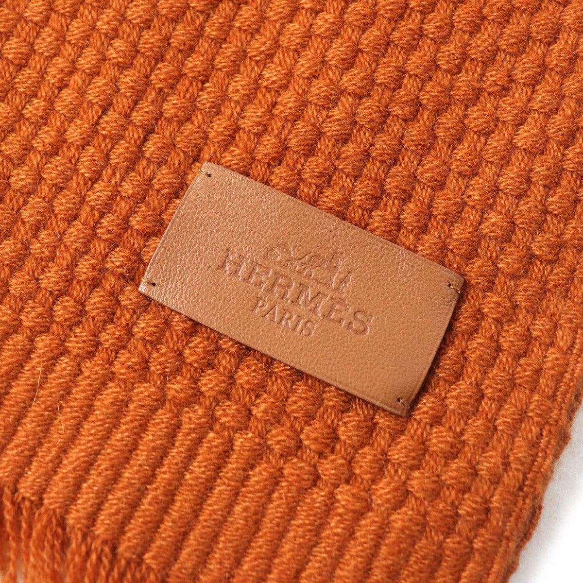 HERMES Scarf Main: 100% cashmere, part: sheep leather Brown Women