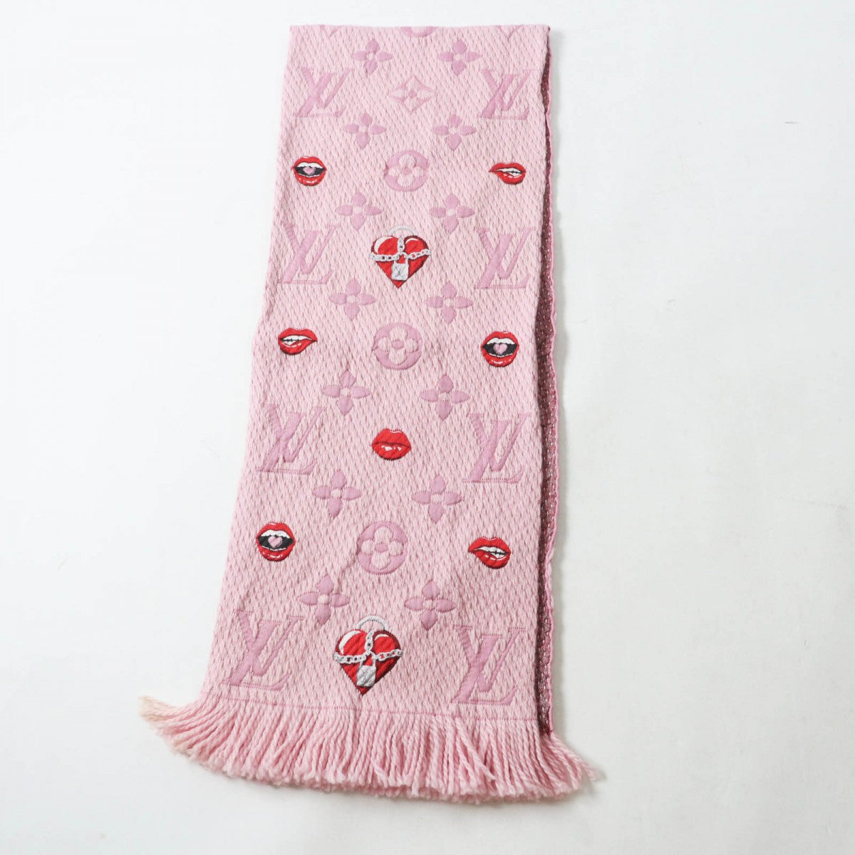 LOUIS VUITTON Scarf M76178 Main: 76% wool, Main: 24% silk Rose valerine Echarpe Logomania Alafori Women