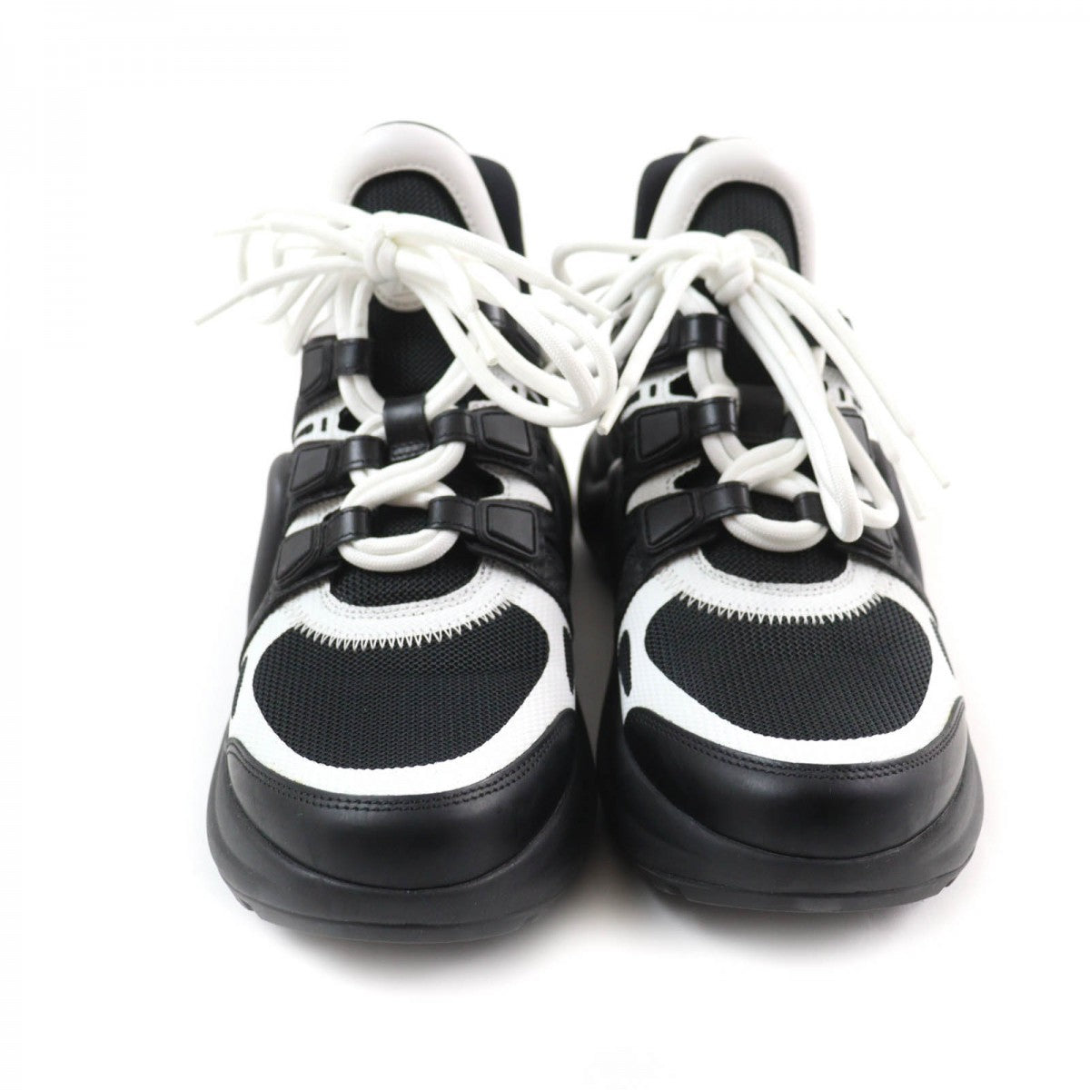LOUIS VUITTON High cut sneakers Leather, Technical Fabric Black White arc light line Women 35 1/2
