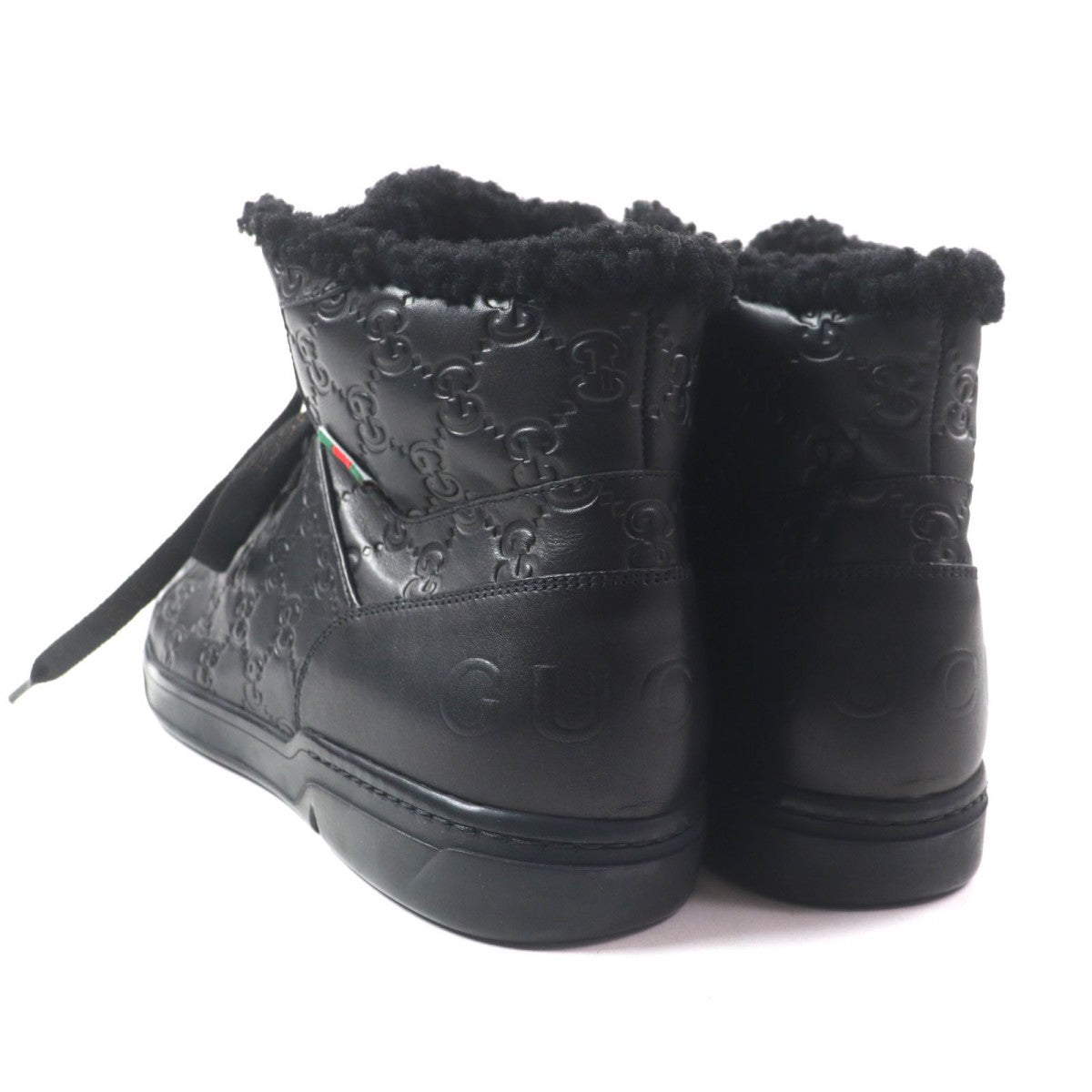 GUCCI High cut sneakers 162958 Main: Shima leather black Web line mens 7.5