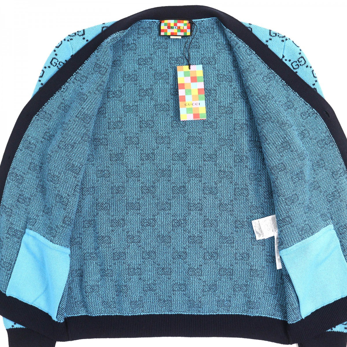 GUCCI cardigan 661156 Main: 54% wool, Main: 46% cotton, Part: 54% wool, Part: 43% cotton, Part: 2% polyurethane blue-black mens L