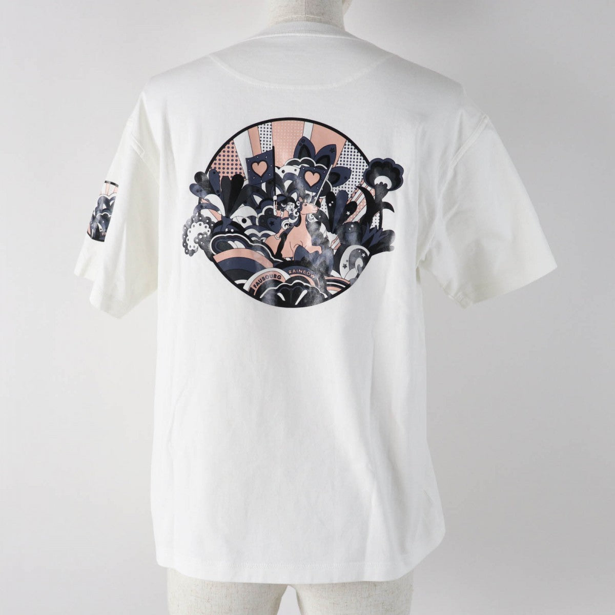 HERMES Short sleeve T-shirt 2E4602DU Main: 100% cotton white FAUBOURG RAINBOW Faubourg Rainbow Cartouche Micro Women 34