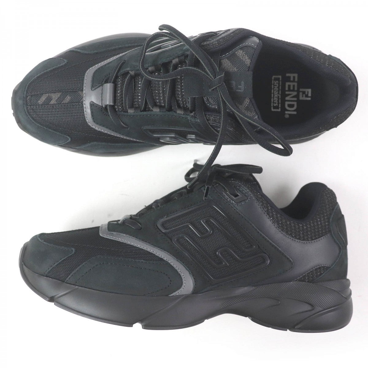 FENDI Low cut sneakers 7E1555 Main: Mesh, Main: Leather black FASTER TRAINERS mens 6