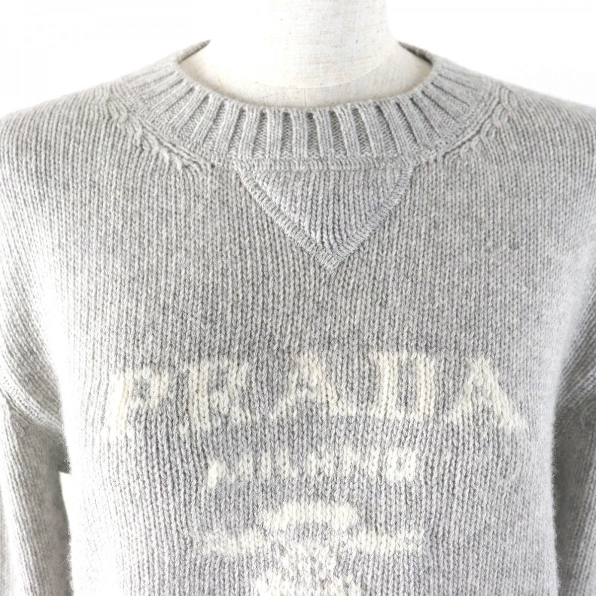 PRADA knit P24U1T Virgin wool Light gray white 38