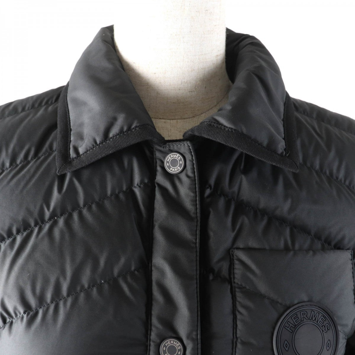 HERMES Down jacket 3H0185DA Outer: 100% polyester, Part: 64% cotton, Part: 36% rayon, Filling: 90% down, Filling: 10% feather black Women 36