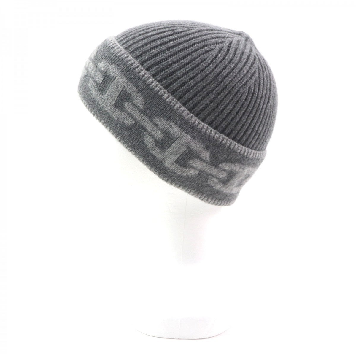 HERMES Knit cap Main: 99% cashmere, Main: 1% polyurethane gray Chene Dunkle mens M