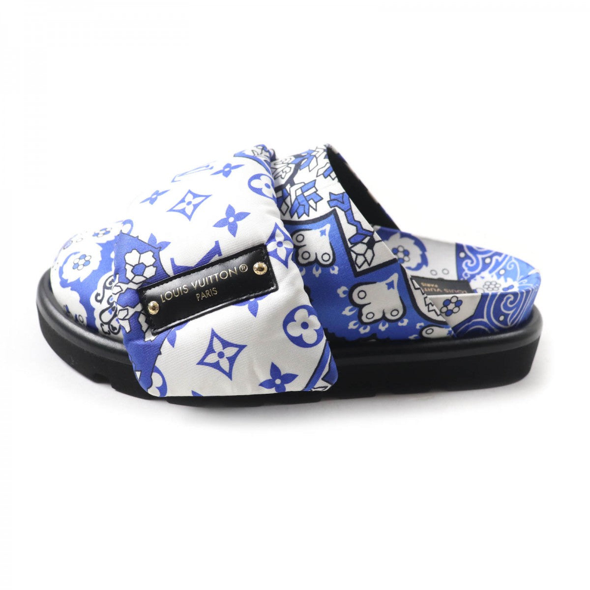 LOUIS VUITTON Sandals 1AAM50 Nylon, Leather Ocean blue Monogram Slippers Pillow Comfort Flat Sandals Women 36