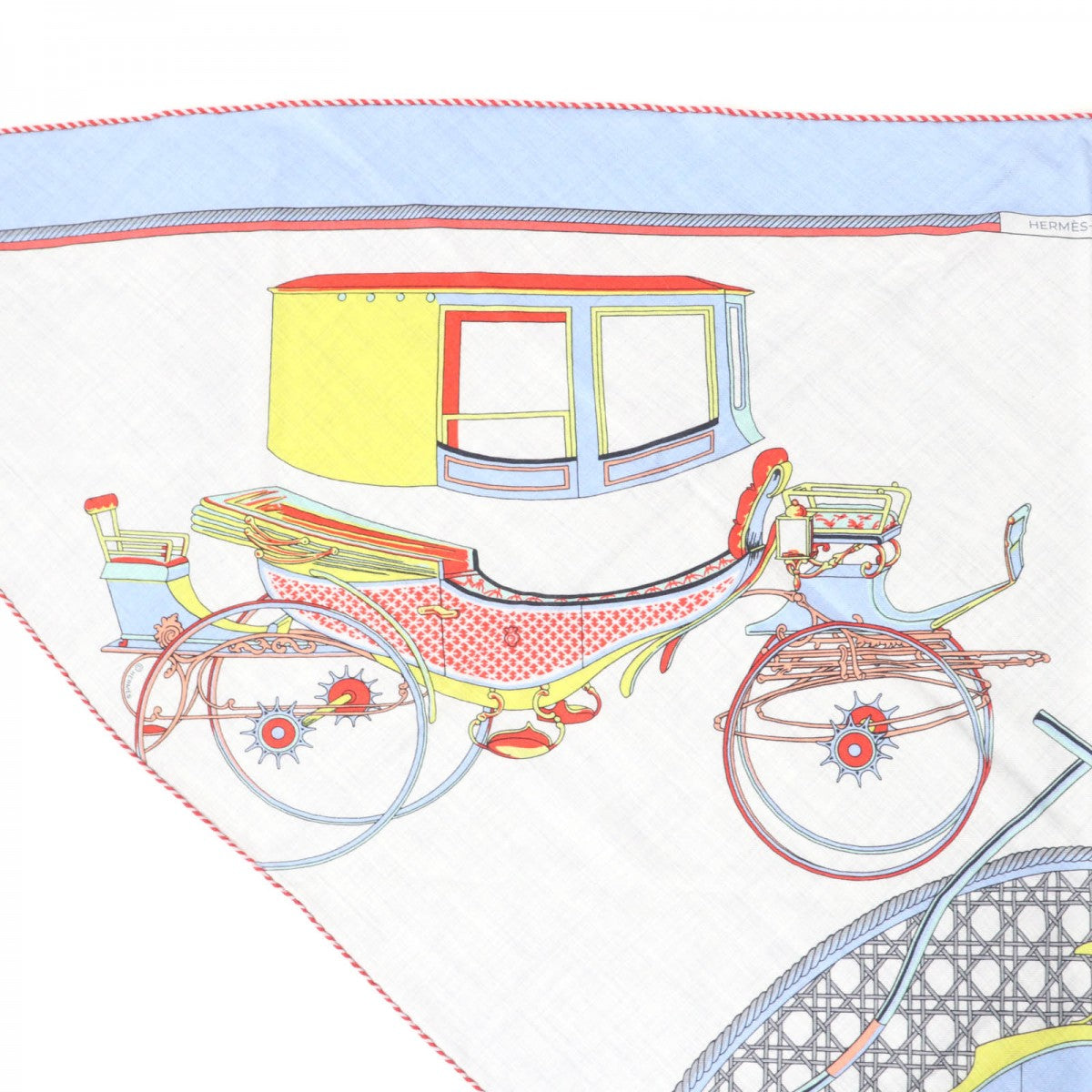 HERMES scarf Main: 70% cashmere, Main: 30% silk Bleu Ciel / Gris Chi Triangle Jean LES VOITURES A TRANSFORMATION Folding hooded carriage Women