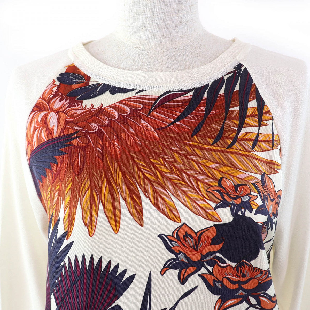 HERMES knit Outer: 100% silk, Main: 62% cotton, Main: 38% silk Off-white multicolor Women 38