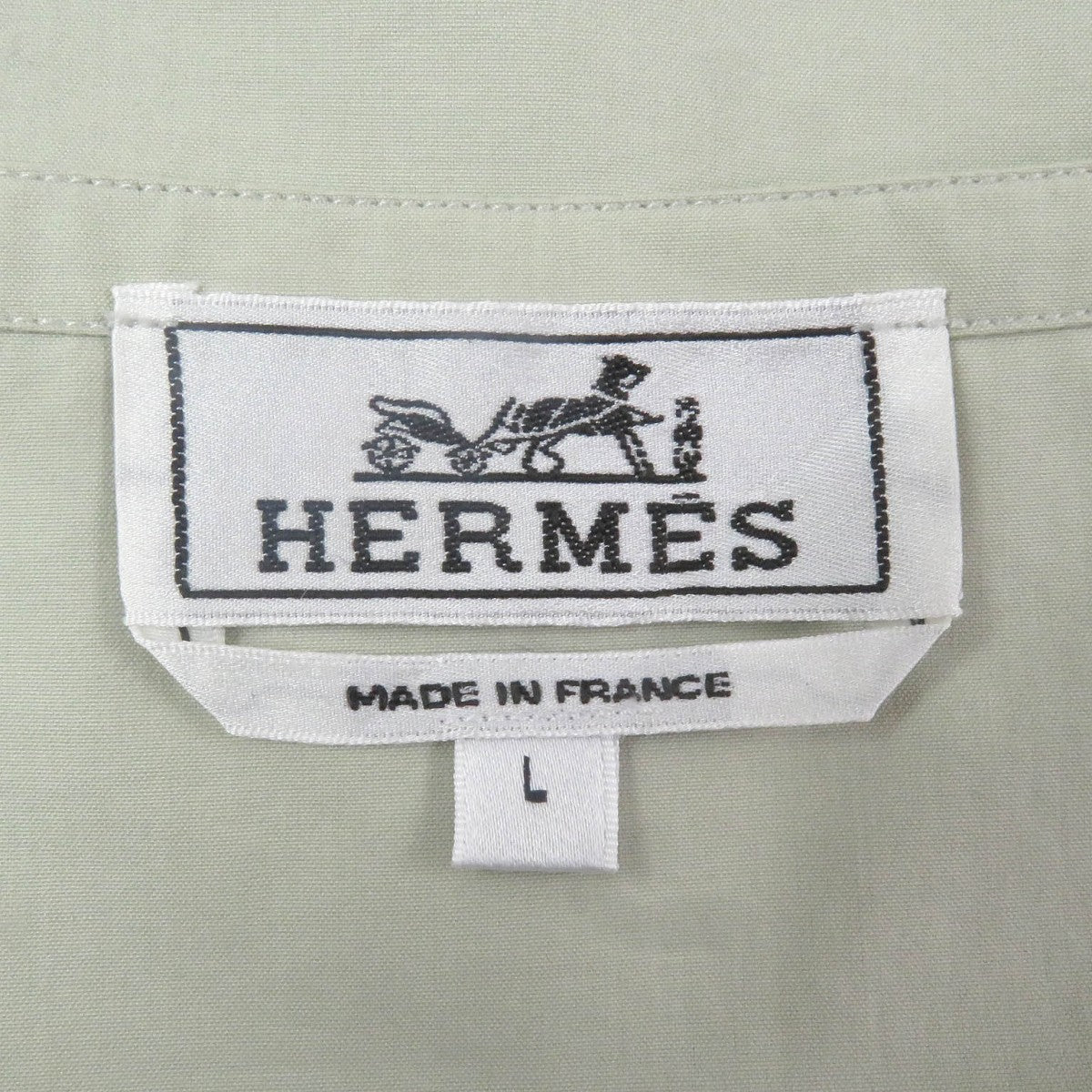 HERMES Cut Main: 100% cotton Green type mens L