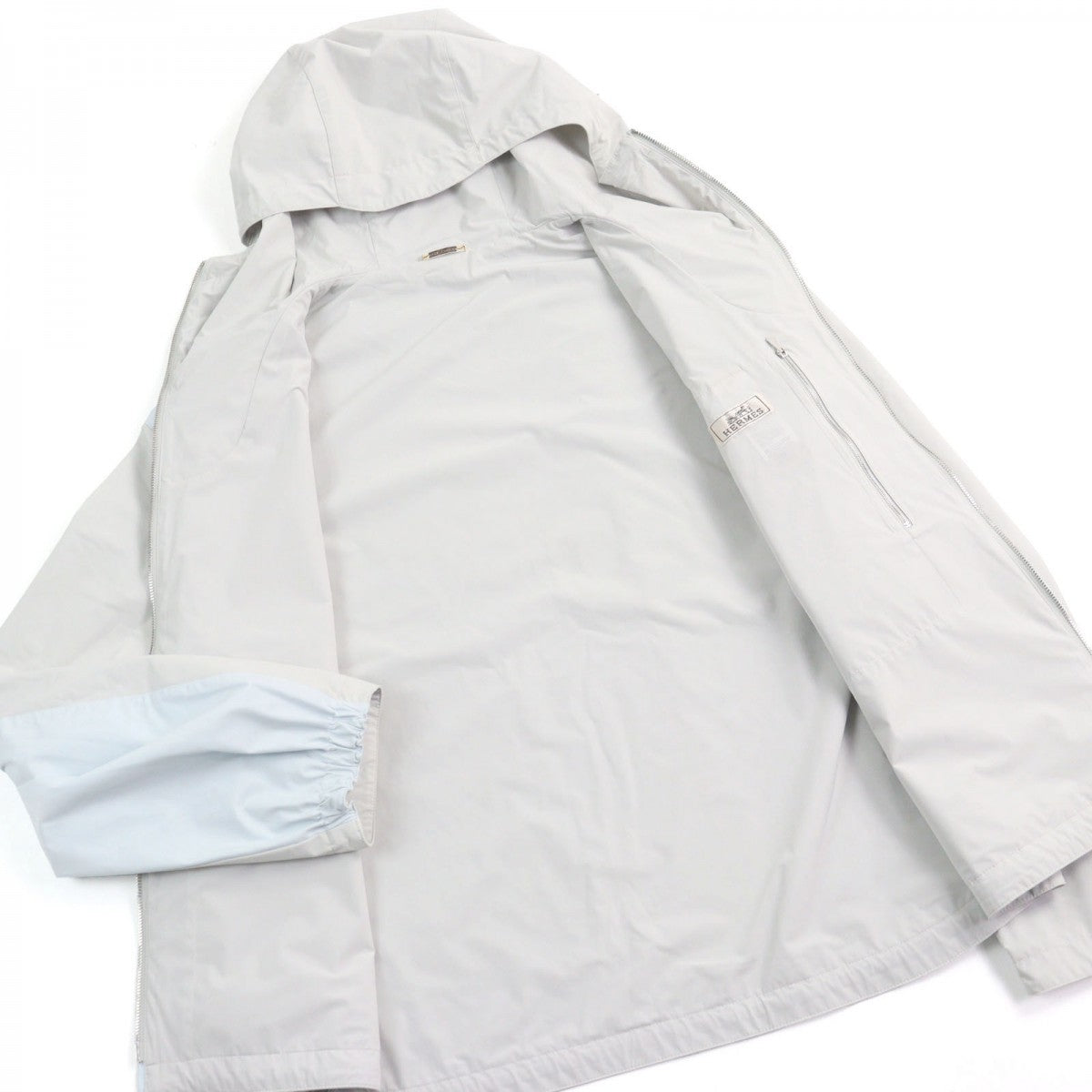 HERMES Nylon jacket Main: 80% nylon, Main: 20% polyurethane, Part: 100% cotton Light gray light blue mens 50