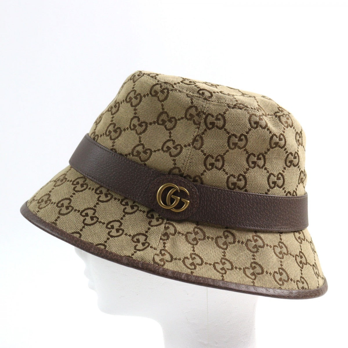 GUCCI hat 576587 Outer material: 71% cotton, Outer material: 29% polyester, Lining: 100% cotton, Leather part: 100% cowhide, Part: 50% rayon Beige brown GG Canvas Fedora Hat mens L