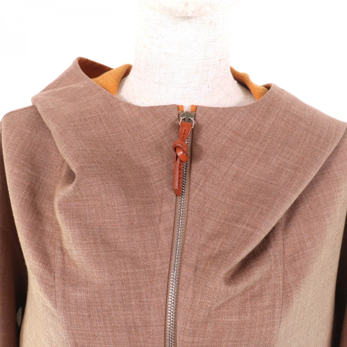 HERMES coat 3E0105DC Main: 85% cashmere, Main: 12% wool, Main: 3% silk, Part: cowhide Brown Women 38